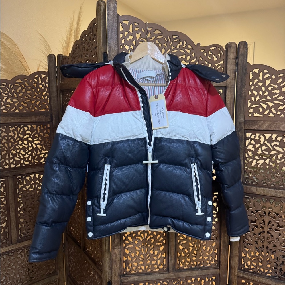NEW NWT THOM BROWNE Downfilled Three Panel Leather Ski Jacket - Picture 3 of 7